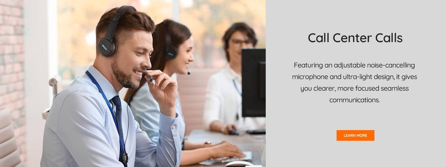 Boys and girls working with headphones in the call center